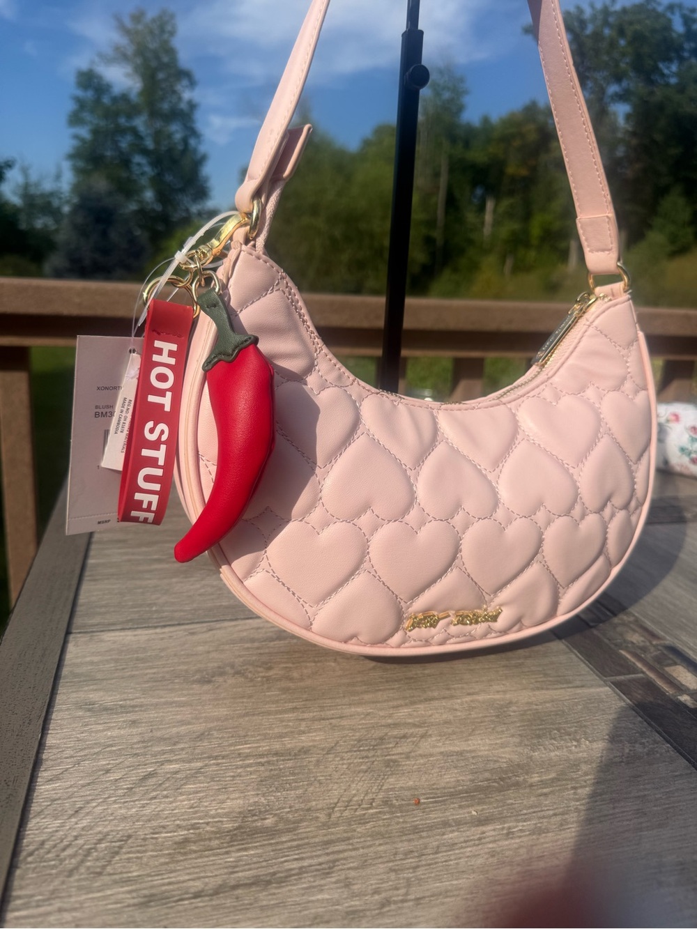 NWT Betsey Johnson Quilted Heart Hobo Shoulder Bag Spicy - Picture 4 of 9